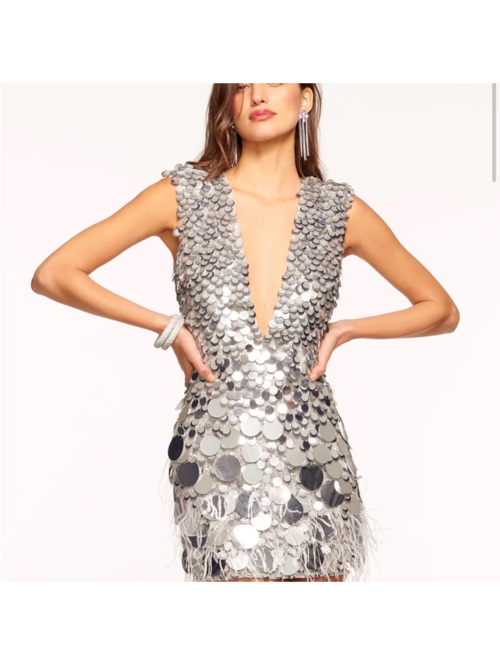 Ramy Brook silver Sequin Plunge V-Neck Mini Dress